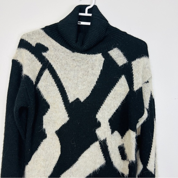 Humility Black & Cream Abstract Alpaca Wool Blend Turtleneck Sweater Women S - Picture 7 of 14